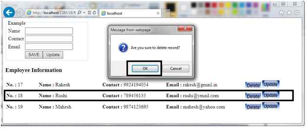 Record Delete Massage